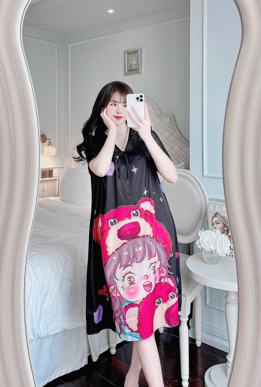 Đầm ngủ lụa xước phối voan tơ siêu siêu cuteFreesize 45-60kg 140k
