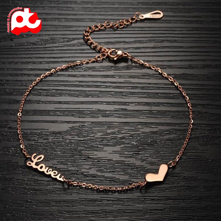 Lắc chân titan nữ chữ love hình trái tim cao cấp thép không gỉ lcnut71
