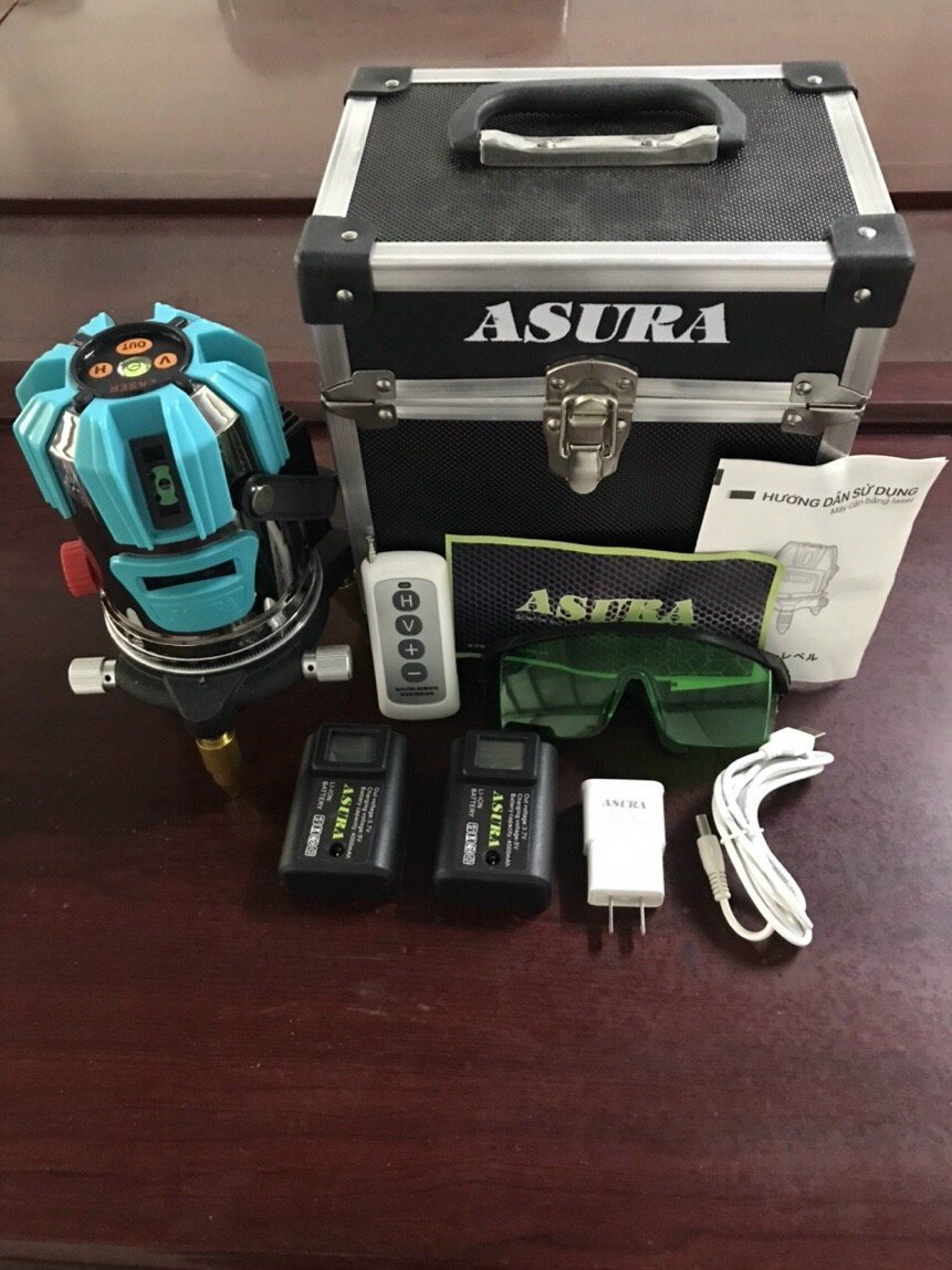 Máy laser cân mực 5 tia xanh bắn cốt siêu sáng asura - 5 tia xanh laze, khoảng cách chiếu xa lên đến 200m tặng kính, sạc, hộp nhựa -bảo hành 6 tháng