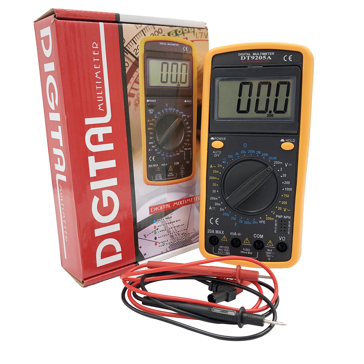 Đồng hồ vạn năng điện tử màn hình LCD Digtital DT-9205A chính hãng, chuyên đo điện trở dòng điện một chiều xoay chiều
