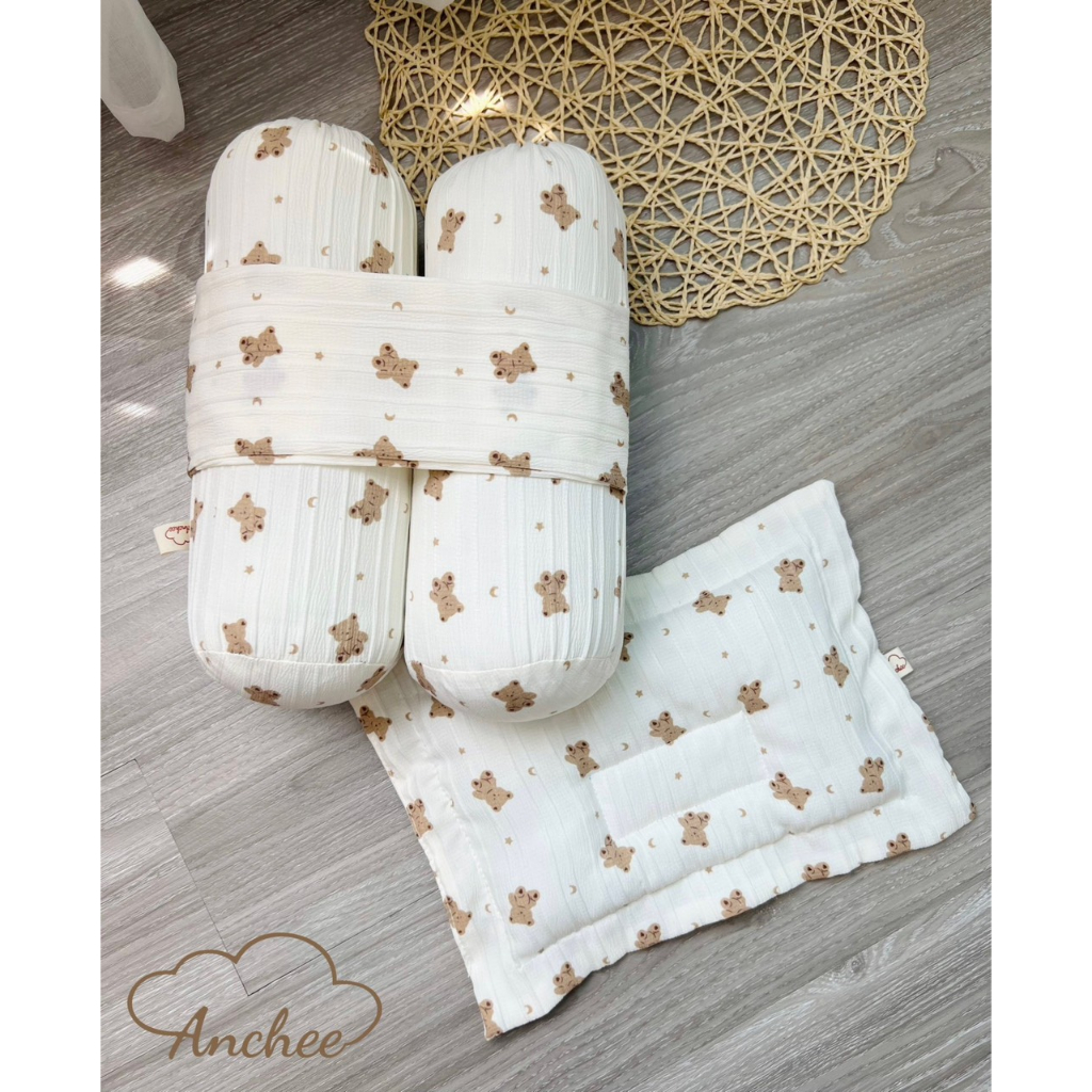 Bộ gối chặn sơ sinh Anchee chất đũi mềm mát cho bé sơ sinh