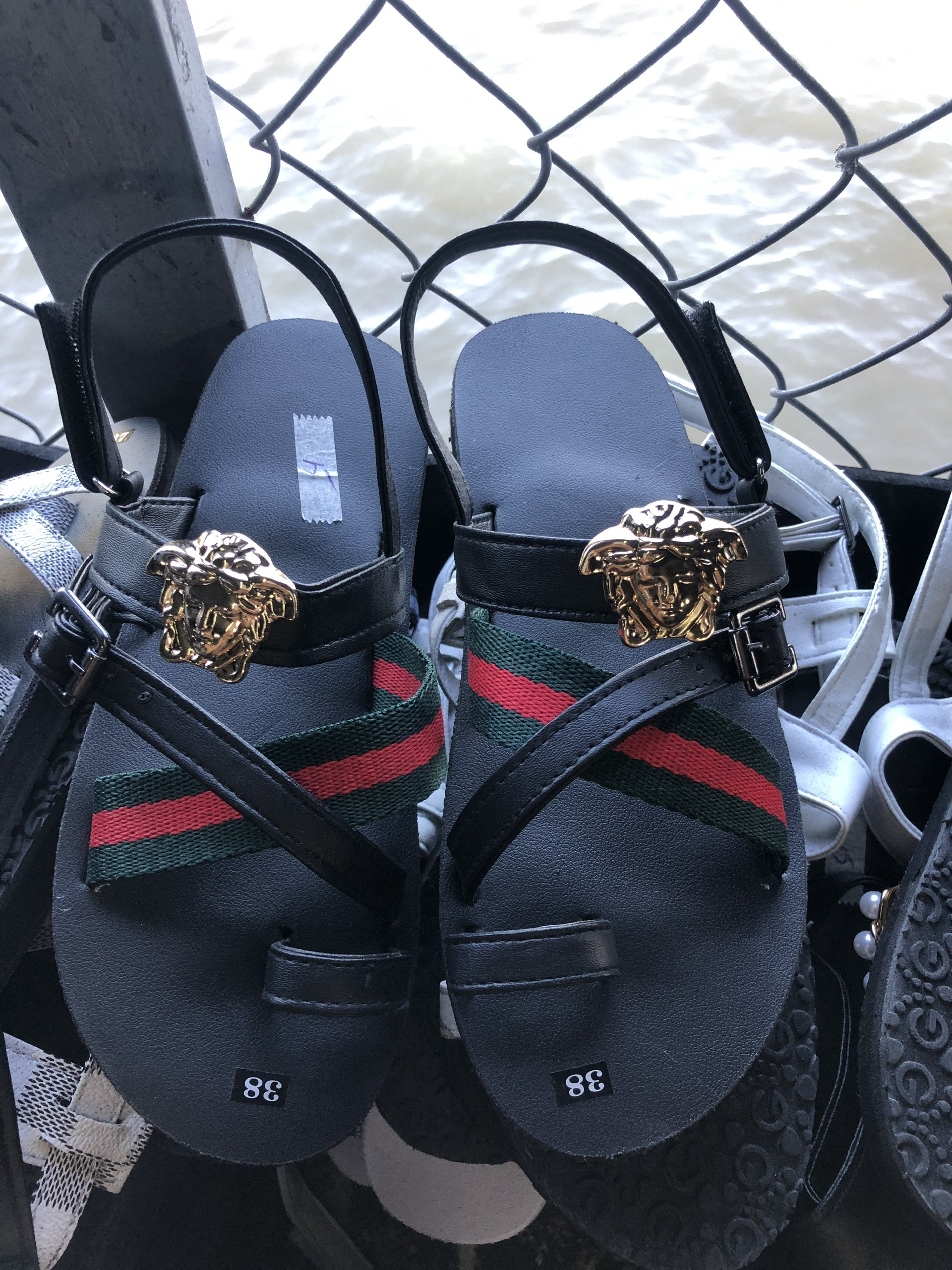 sandal chíp chíp dép xăng đan nữ đế đen quai đen phối dù
