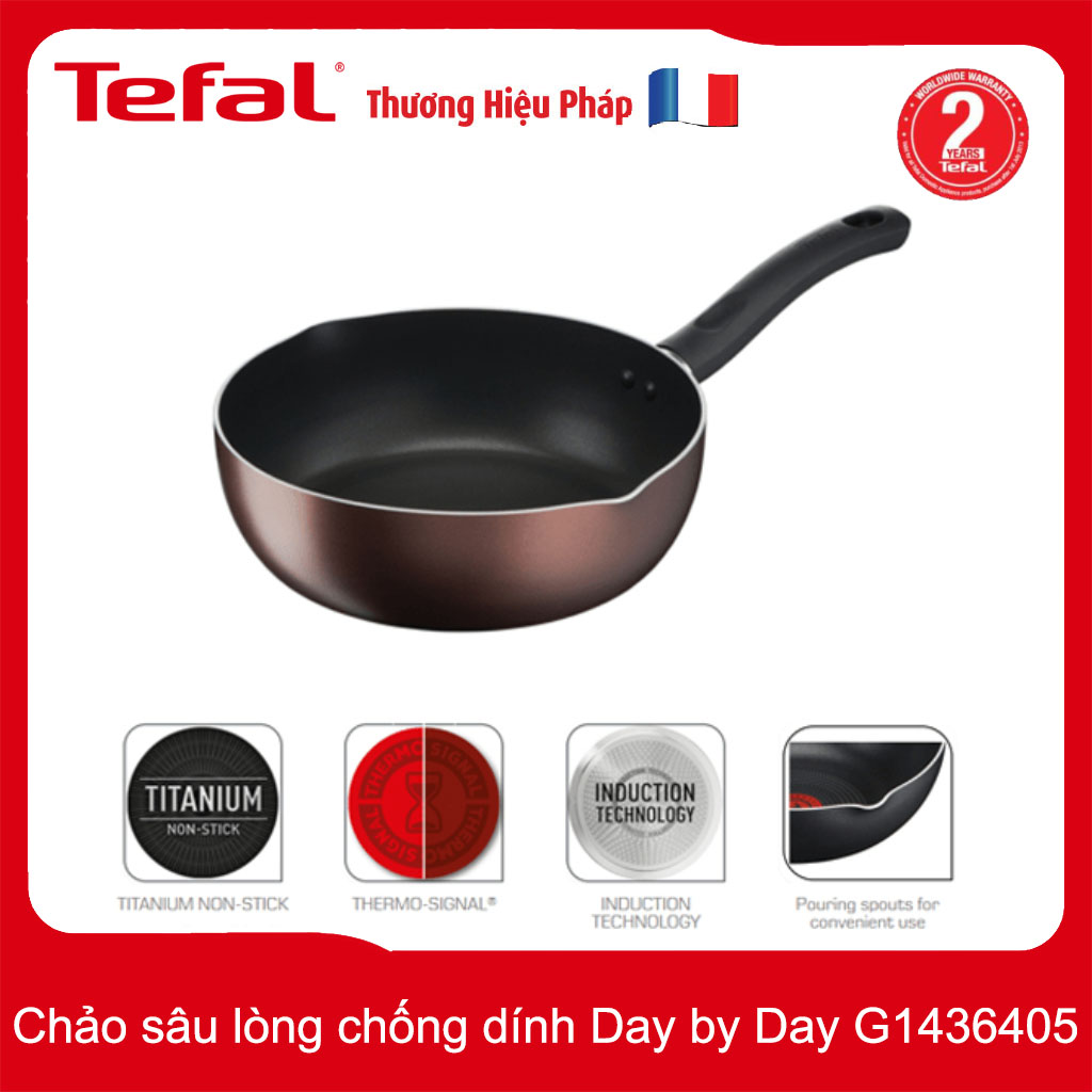 Chảo sâu lòng chống dính đáy từ 24cm Tefal Day by Day G1436405 - Hàng chính hãng