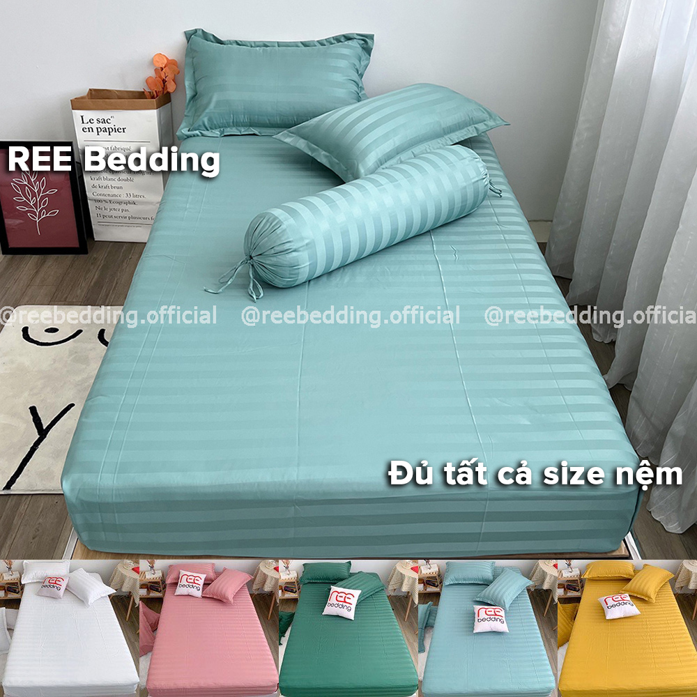 Bộ ga giường 4 món CF95 kèm vỏ gối ôm Cotton 3F Khách sạn REE Bedding đủ size nệm 1m2, 1m4, 1m6, 1m8, 2m