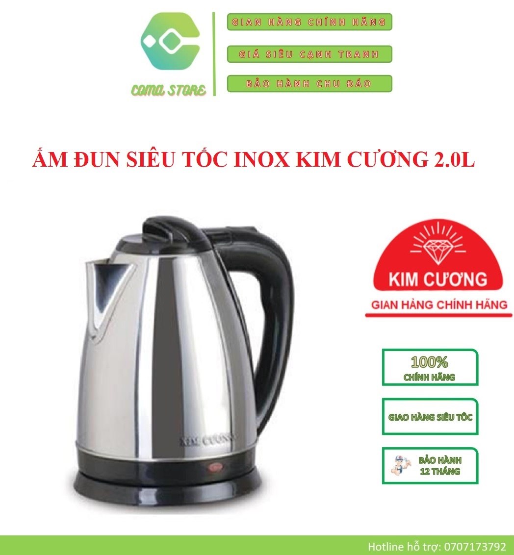 Kc-iat - ấm đun siêu tốc inox kim cương 2.0l - bảo hành chính hãng 12 tháng