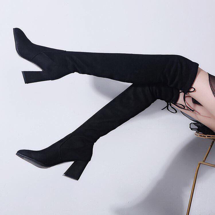 Boots dài da lộn nữ, bốt đùi da lộn đế 5 phân hàng đẹp siêu hót trend