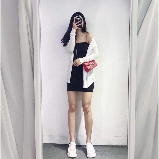 Đầm - Váy Ôm Body Hai Dây Sợi Bún Màu Đen