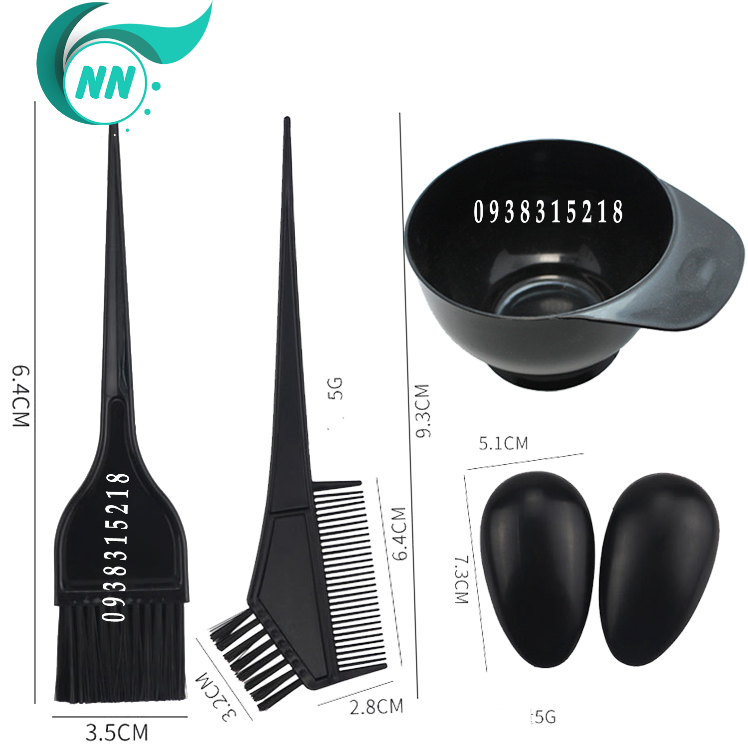 Bộ 4 Món Phụ Kiện Nhuộm Tóc Bát , Cọ Quét , Chụp Tai , Chổi Lược , Loại Tốt