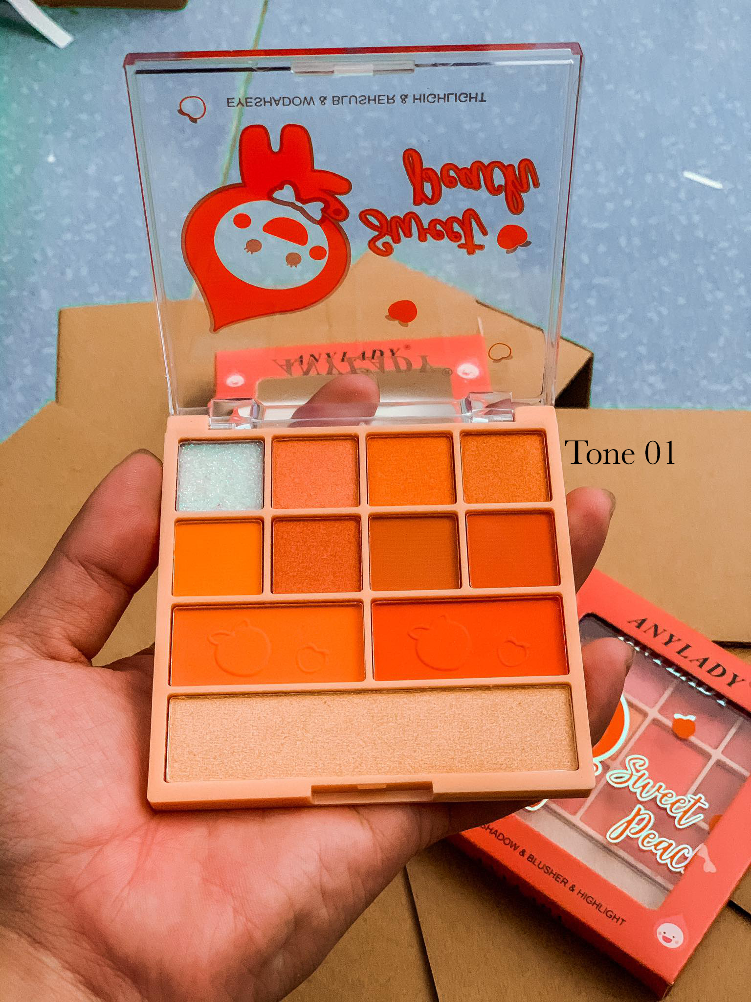 [HCM]Bảng Phấn 11 Ô Phấn Mắt Kèm Phấn Má Và Phấn Nền Sweet Peach ANYLADY