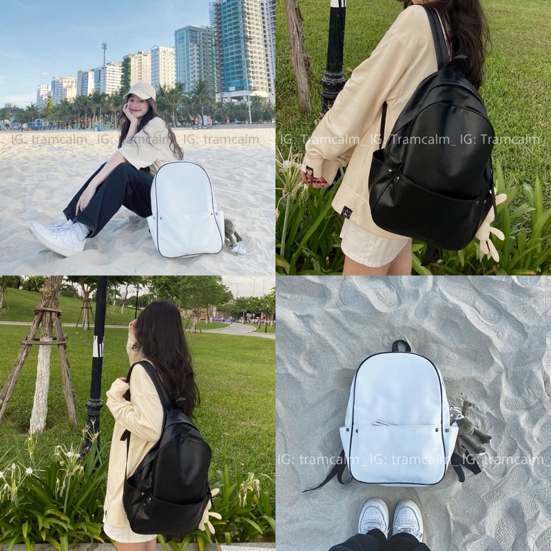 [Ảnh thật] Balo da unisex nam nữ basic năng động vừa laptop