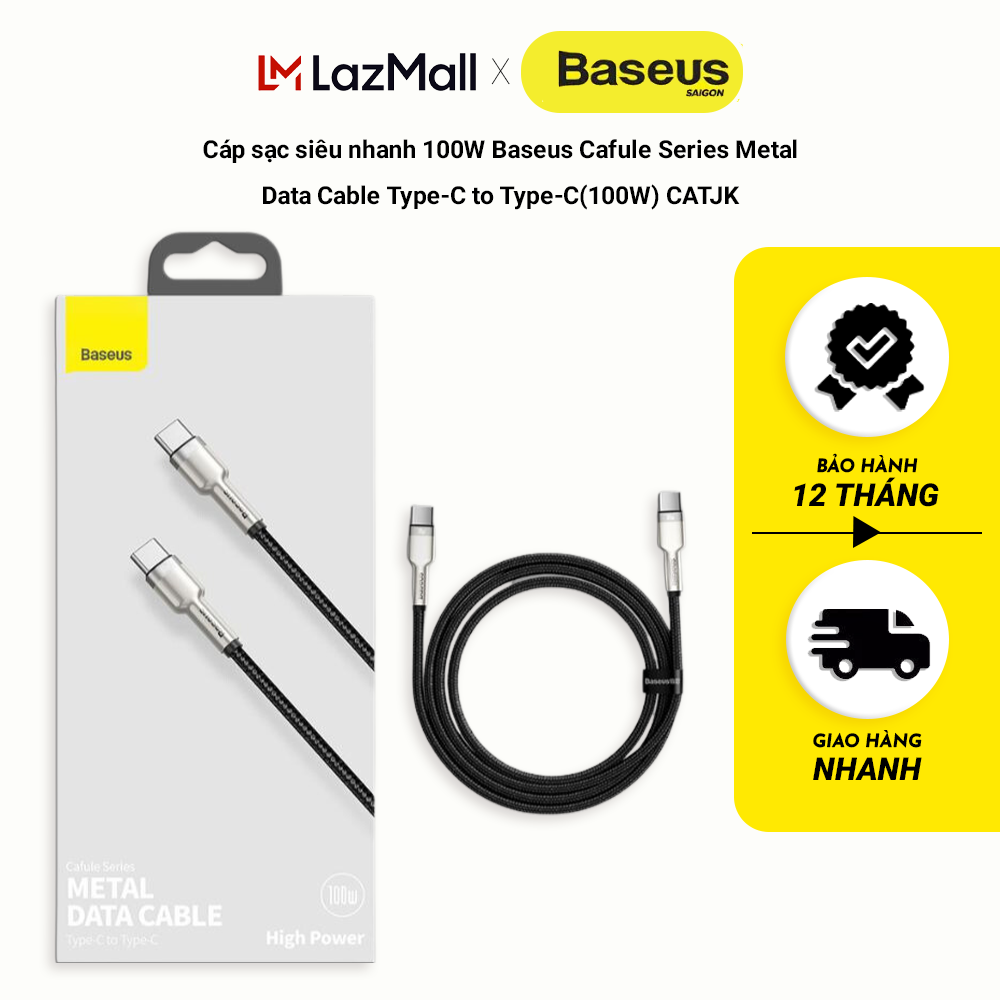 Cáp sạc siêu nhanh Baseus Cafule Series Metal Data Cable Type-C to Type-C (100W) CATJK