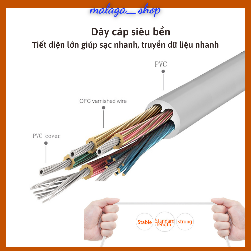 Dây cáp sạc điện thoại, sạc nhanh, cổng sạc USB ra type C micro usb lightning
