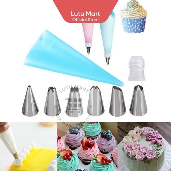 Bộ Đui 6 Chiếc Kèm Chốt + Túi Bắt Kem Silicon -  Lutu Mart