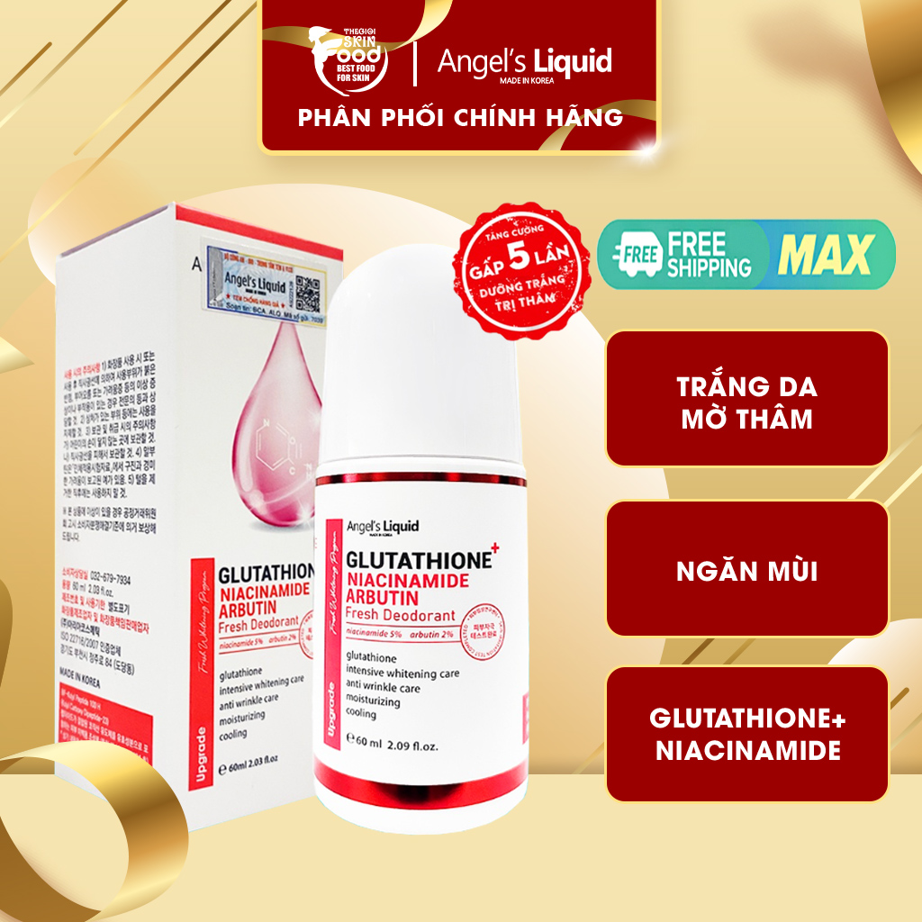Lăn Khử Mùi Mờ Thâm Dưỡng Trắng Da Angel s Liquid Glutathione+ Niacinamide