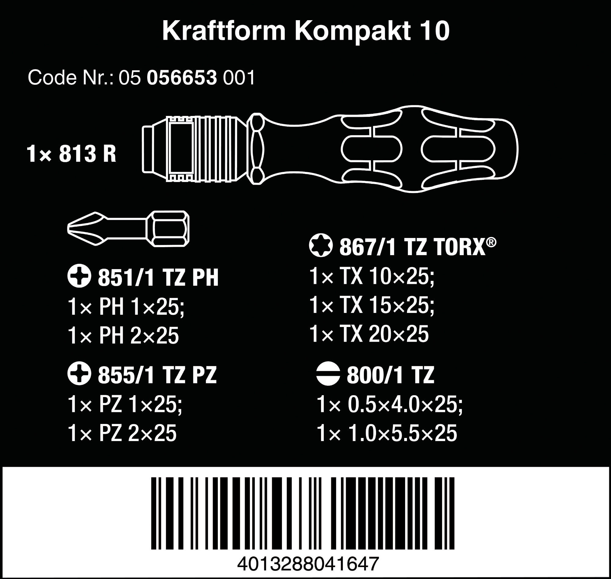 Bộ dụng cụ mở vít đa năng Wera 05056653001 Kraftform Kompakt 10
