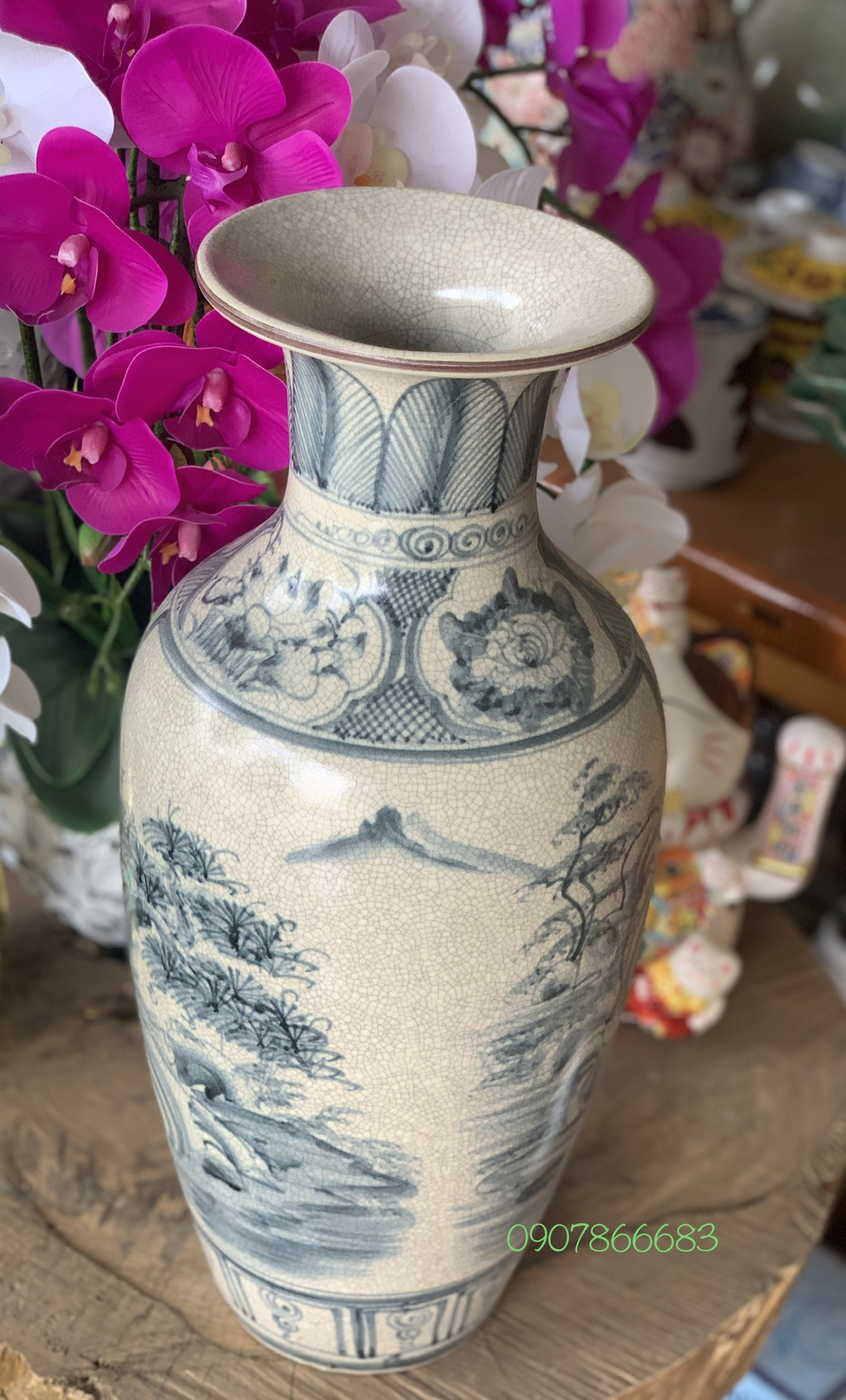 Bình hoa gốm sứ men rạn cao cấp Bát TRàng.
