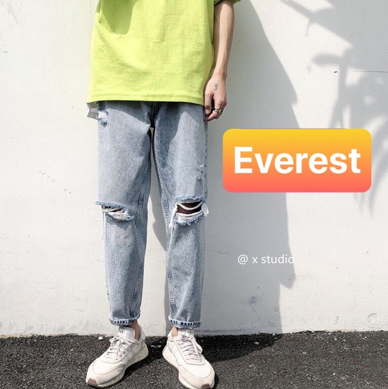 QUẦN BAGGY JEAN NAM CHẤT BÒ ỐNG RỘNG DÀI HÀN QUỐC RÁCH GỐI NHẬT BẢN THÊU HOT TREND DB-46 - EVEREST FASHION