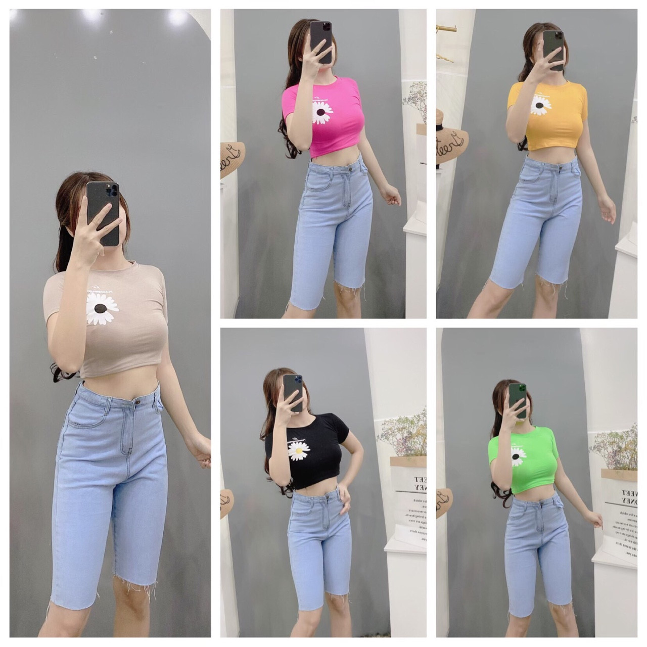 Áo thun nữ croptop in hoa ulzzang xinh xắn