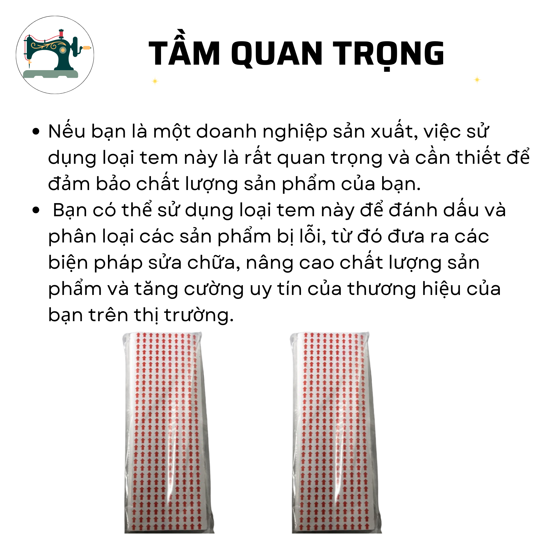 [COMBO 10 TỜ] Tem Mũi Tên Dán Lỗi Màu Đỏ Ngành May Mặc