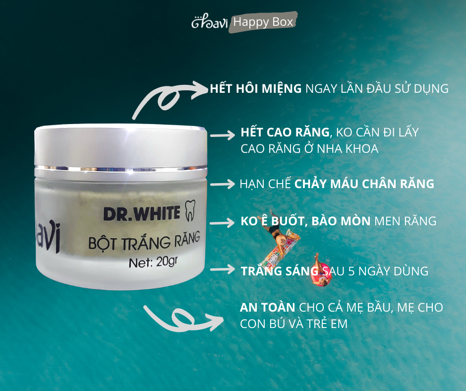Bột đánh răng DR WHITE làm trắng hết hôi miệng