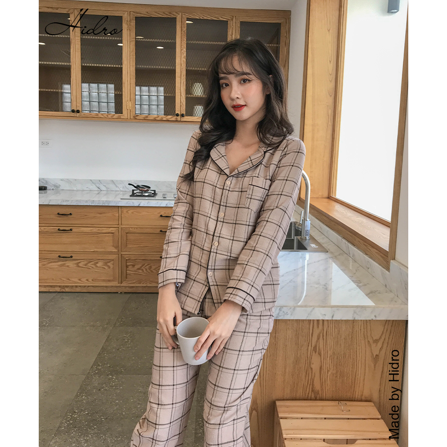 HIDRO Bộ pijama nhung kẻ caro NT002