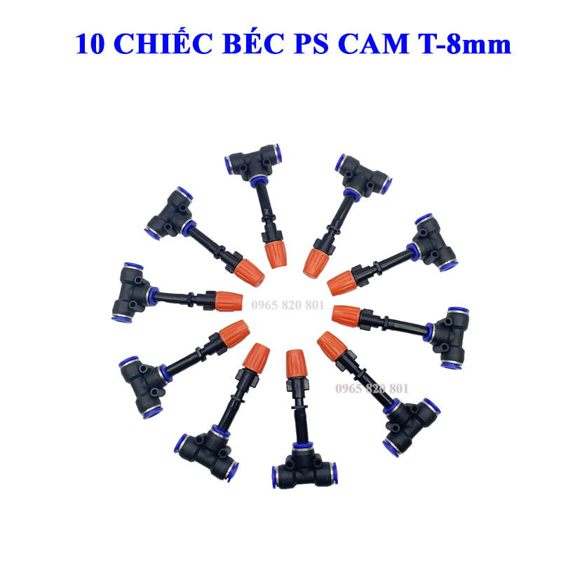 [ 10 chiếc ] Béc phun sương cam đơn kèm T ống 8mm