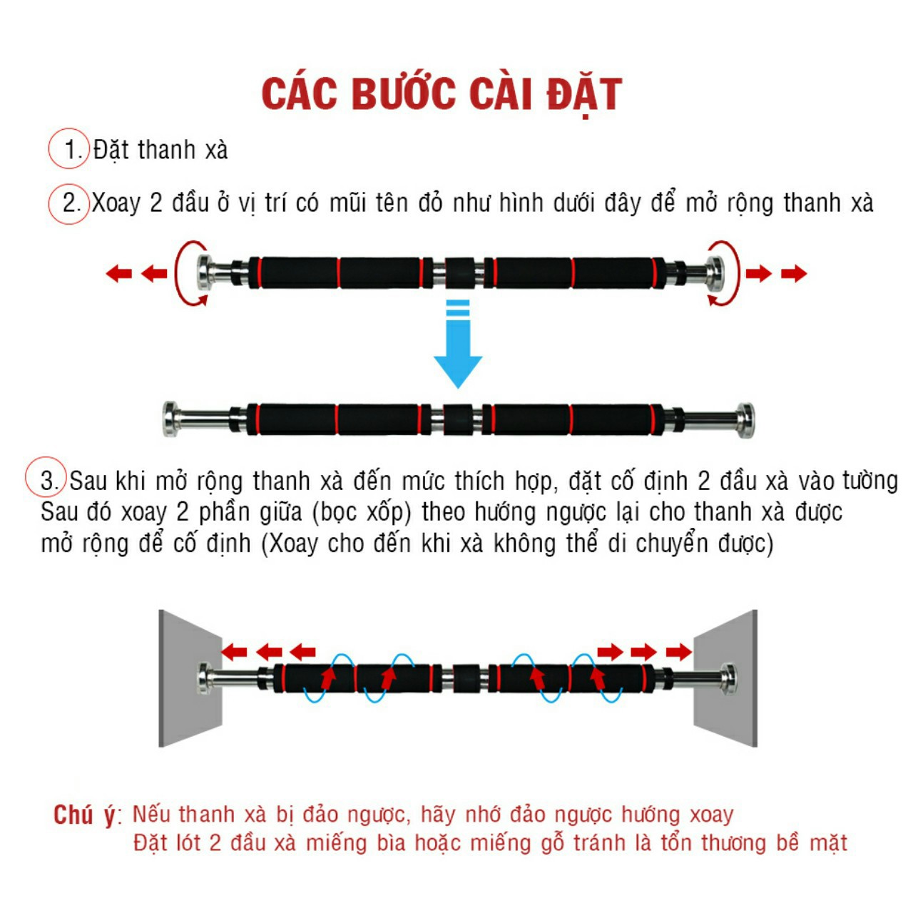 Thanh tập xà đơn treo tường gắn cửa nhiều cỡ có thể tùy chỉnh phù hợp tập gym tại nhà tăng cơ bắp