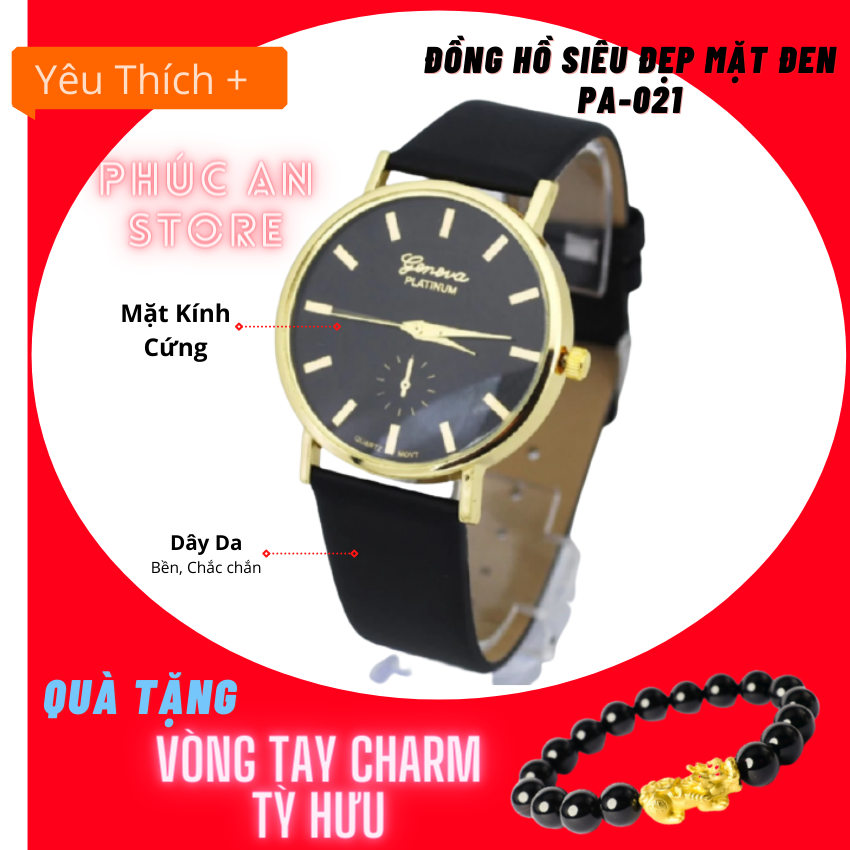 [+ QUÀ TẶNG] ĐỒNG HỒ SIÊU ĐẸP GENEVA PLATINUM DÂY DA MẶT KÍNH CỨNG - PA021 - TẶNG KÈM VÒNG TAY CHARM TỲ HƯU