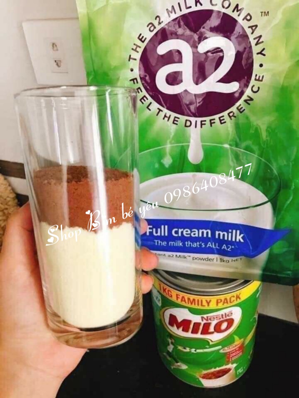 Bộ đôi sữa bột milo úc 1kg và sữa A2 1kg (mẫu mới)