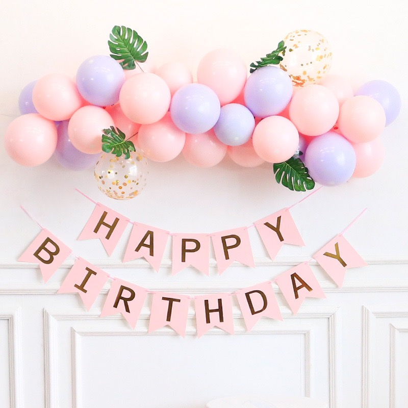 (MỚI) SET BÓNG BAY , CỜ GIẤY HỒNG HAPPY BIRTHDAY TRANG TRÍ SINH NHẬT +TẶNG KÈM PHỤ KIỆN