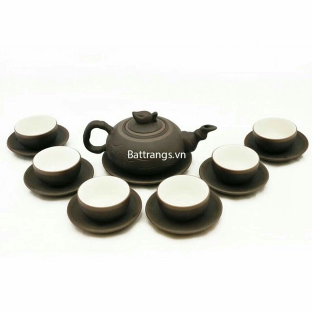 Ấm chén tử sa kẻ chỉ bạc -  TRUNG HANH BAT TRANG CERAMICS