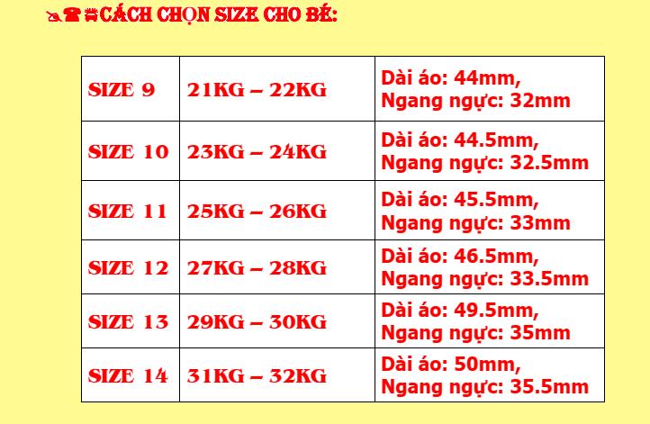Áo thun bé gái size đại từ 21kg - 32kg