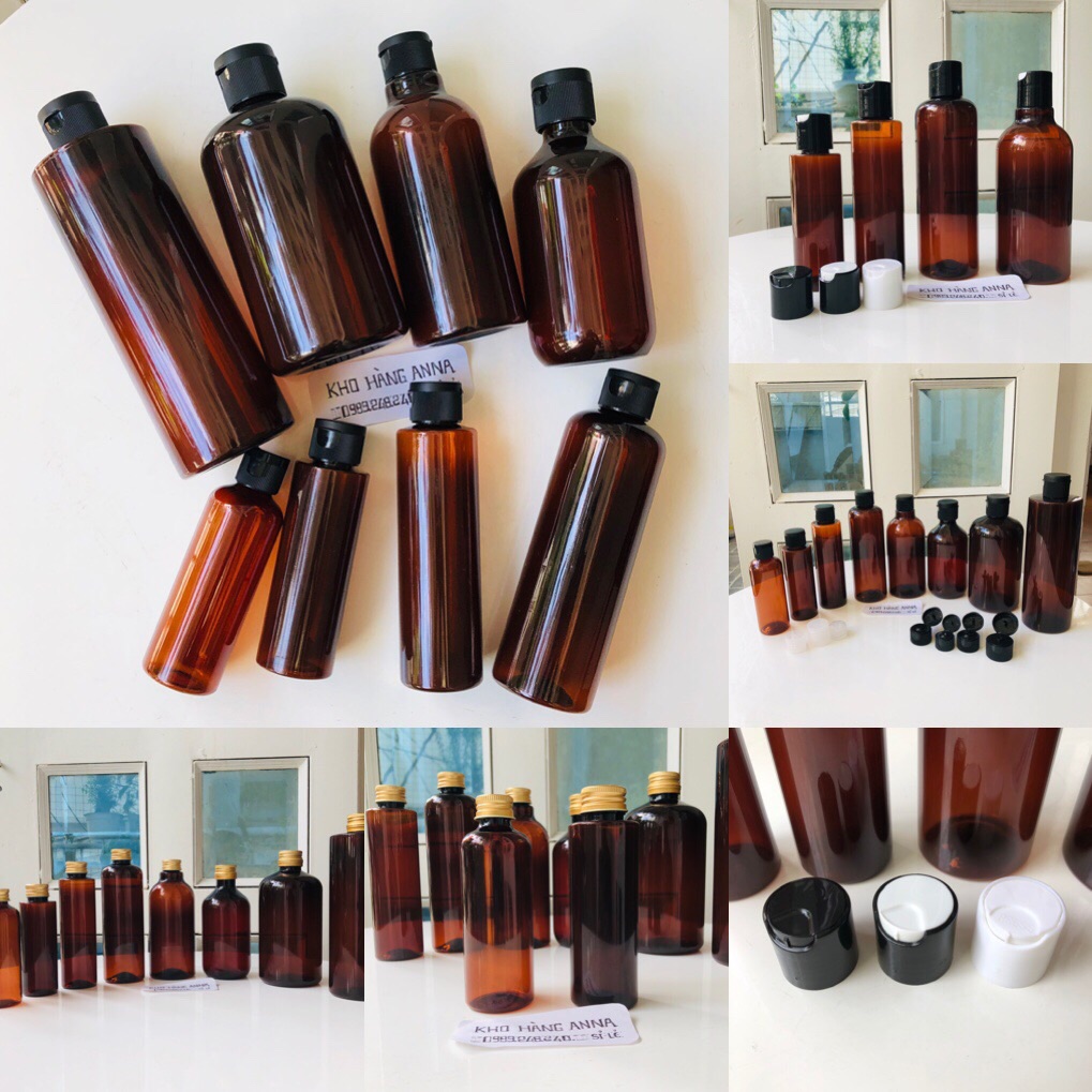[ Chai lọ hủ nhựa Màu Nâu]  5 Chai nhựa pet nắp bật / nắp nhấn / nắp nhôm - combo 5 Vỏ Chai nhựa màu nâu chiết Mỹ phẩm đủ kích cỡ : chai 30ml / chai 50ml / chai 100ml / 120ml/150ml/200ml/250ml /300ml /500ml
