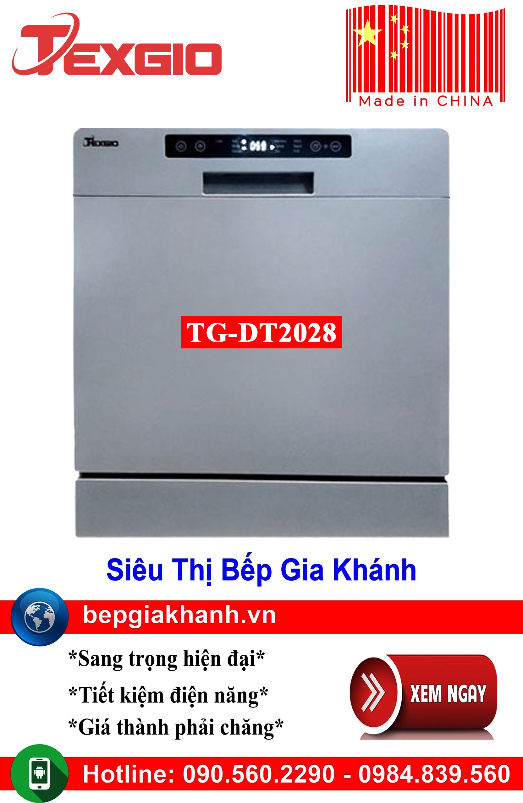 Máy rửa bát 8 bộ Texgio TG-DT2028 sản xuất Trung Quốc, máy rửa chén, máy rửa chén bát, máy rửa bát, máy rửa bát giá rẻ, may rua bat, may rua chen, may rua bat gia re