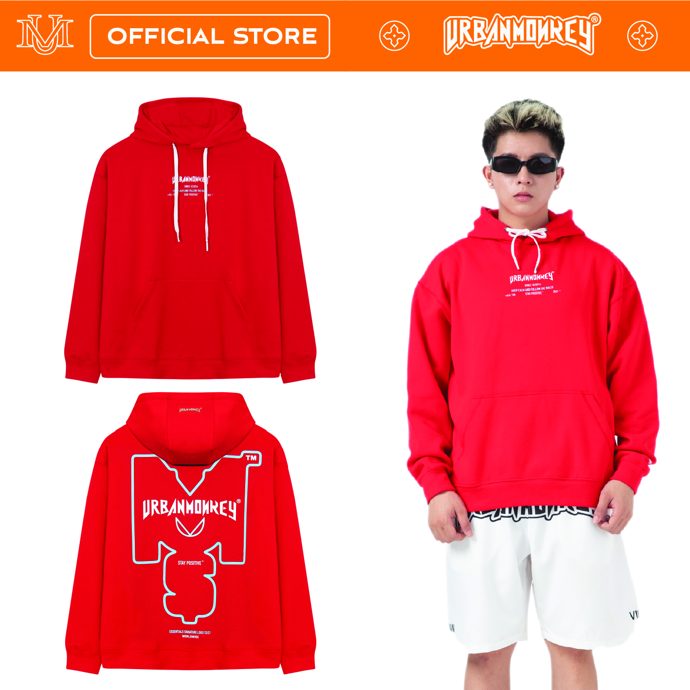 Áo Hoodie [ Urban Monkey ] Essential 2021 2.0 - Đỏ