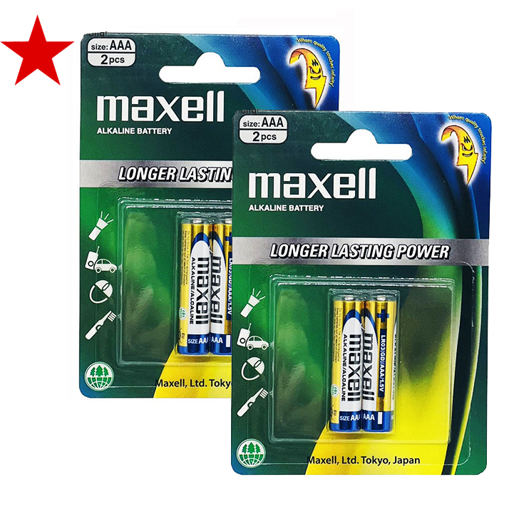 Combo 2 vỉ pin AAA Maxell Alkaline, pin đũa Maxell (1 vỉ 2 viên)