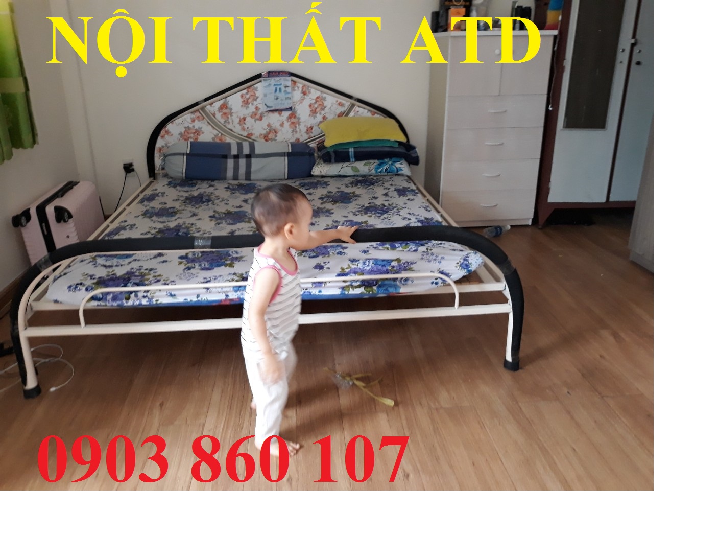 Giường sắt đơn 1m4x2m giá rẻ- giường sắt cao cấp chịu lực tốt hcm