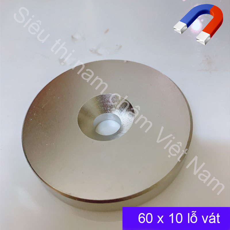 Nam châm 60x10 lỗ vát bắt vít, nam châm siêu mạnh