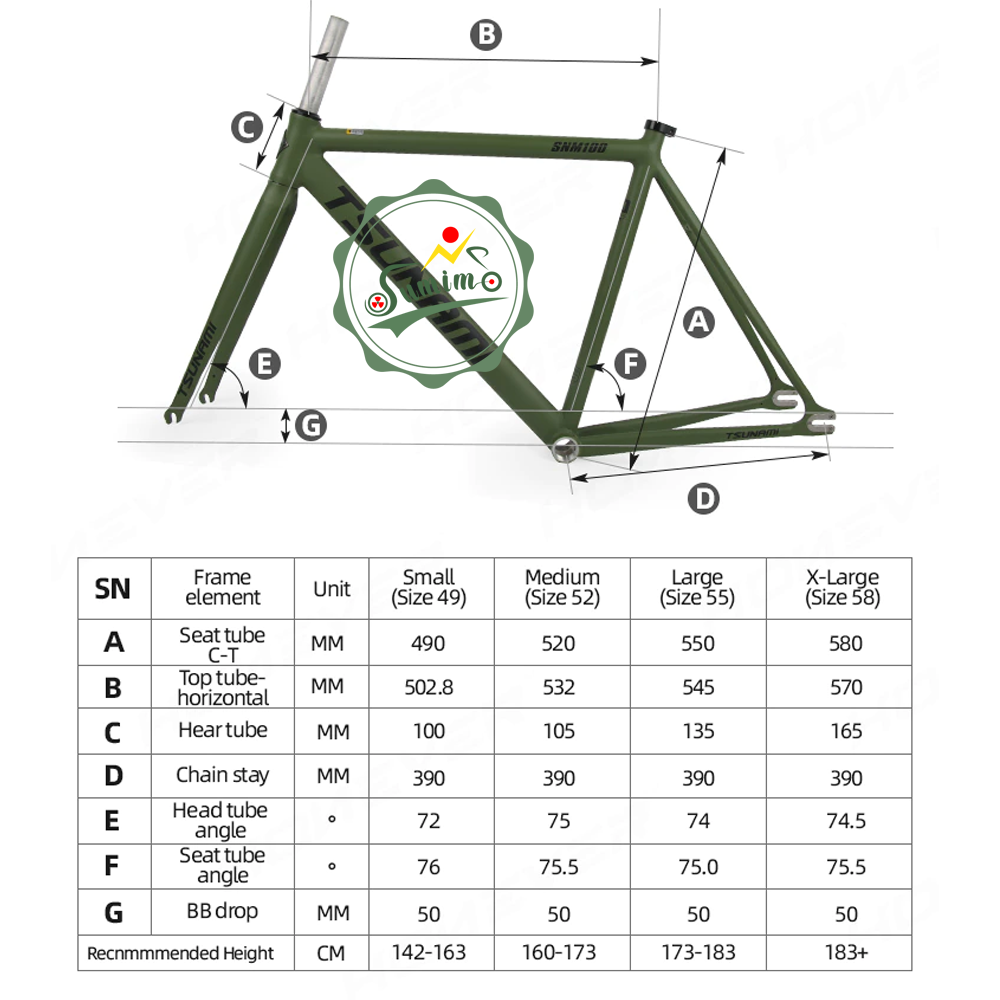 Sườn xe đạp fixed gear TSUNAMI SNM100 kèm phuộc