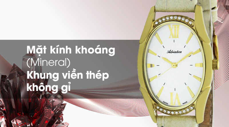 Đồng hồ Nữ dây da hiệu Adriatica A3637.1263QZ (Beige)