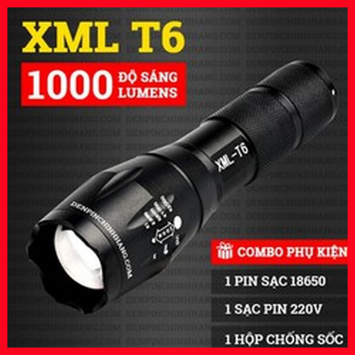 Giá đèn pin xml t6 siêu sáng, đèn pin mini chiếu sáng xml - t6 , nhỏ gọn tiện lợi 5 in 1 chiếu sáng trong nhiều giờ