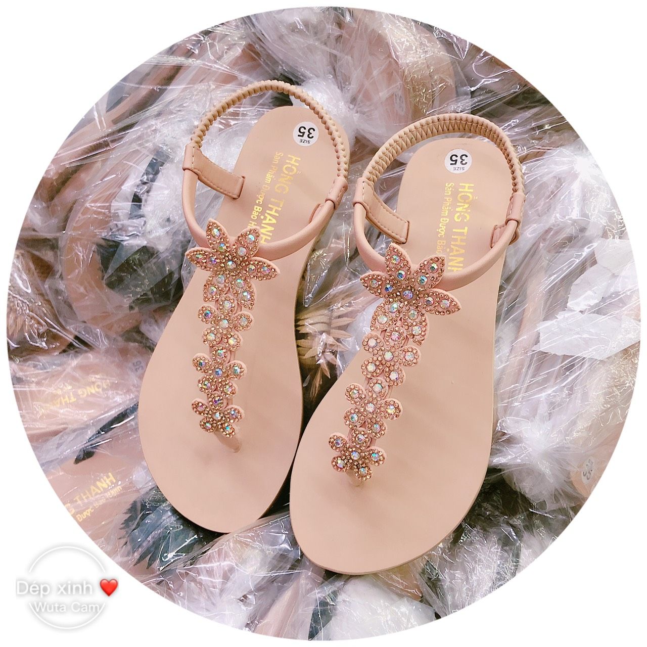 SANDAL ĐÍNH ĐÁ HÌNH BÔNG MAI.