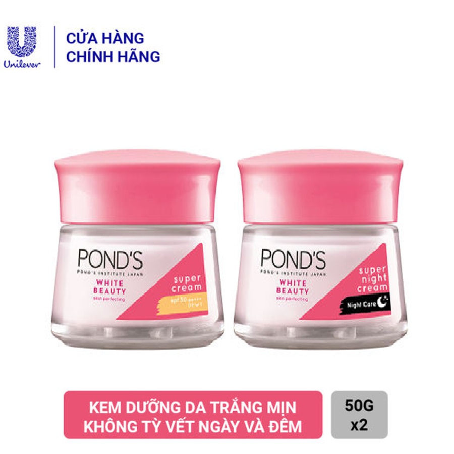 [HCM]Combo Kem Dưỡng Da Ponds White Beauty Trắng Mịn Không Tỳ Vết Ngày Và Đêm (50g x 2) và (30g x 2)