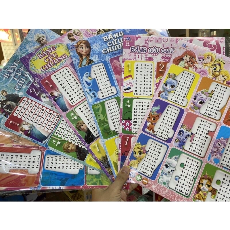 [Free Ship] - Bộ 4 Bảng cửu chương cộng trừ nhân chia cho bé hình dễ thương