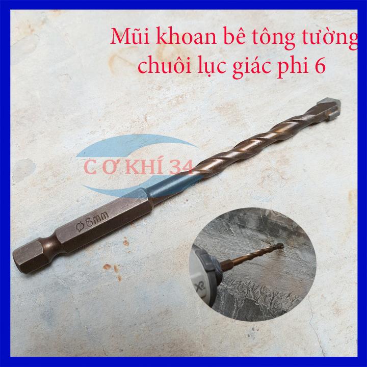Mũi khoan tường, bê tông chuôi lục giác phi 6