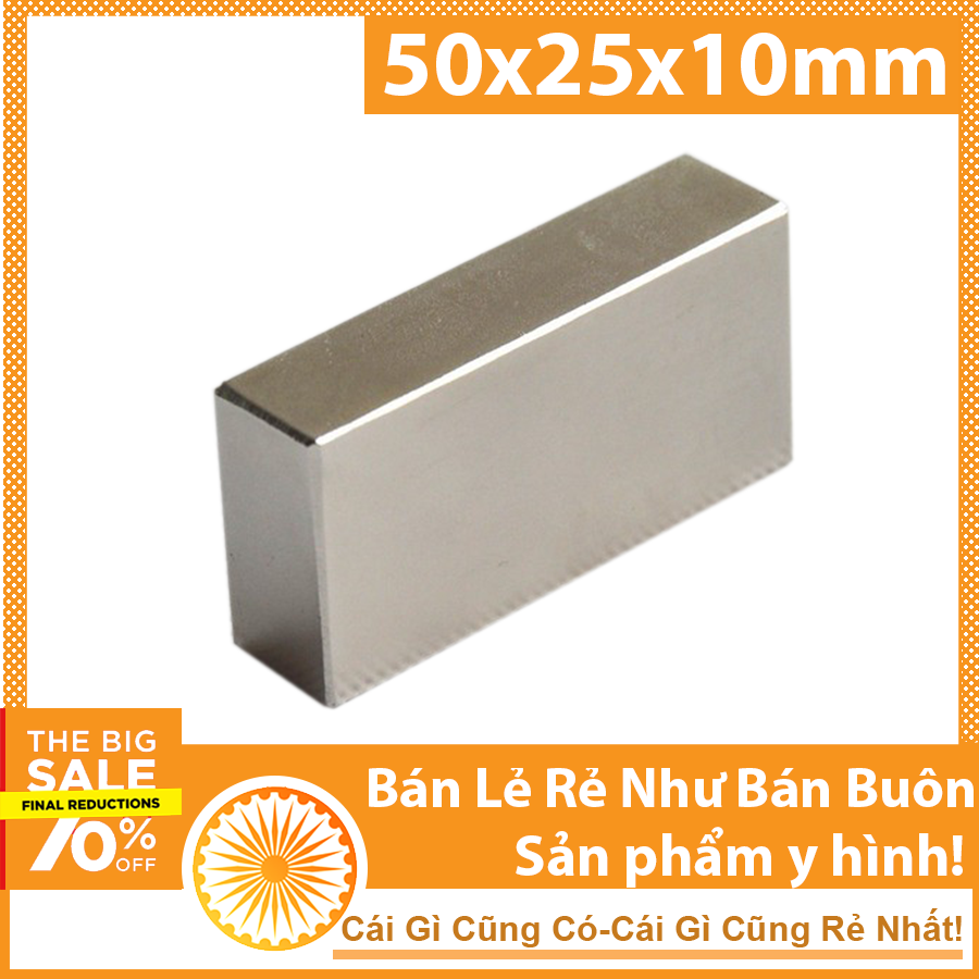 Nam châm đất hiếm 50x25x10mm từ tính mạnh
