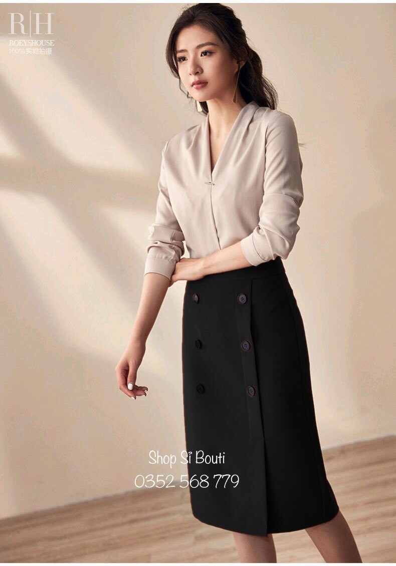 [HCM]CHÂN VÁY PHỐI 6 NÚT HANA SUGAR