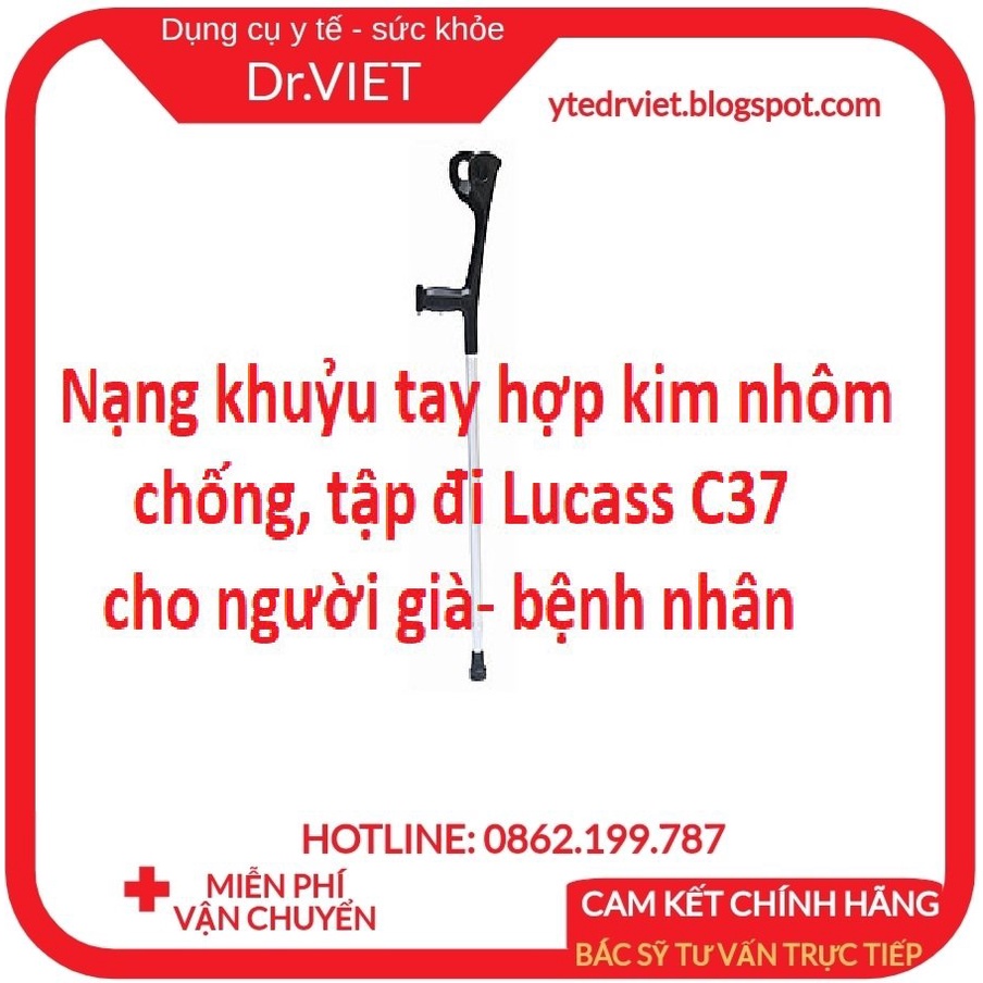 Nạng khuỷu tay hợp kim nhôm Lucass C37-1 Chiếc-Hỗ trợ phục hồi chức năng, cho người già, người đau chân,chân yếu khó đi