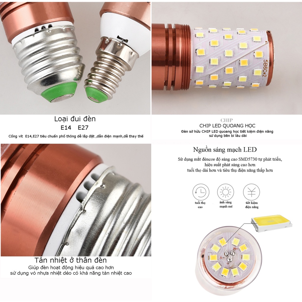 Bóng đèn LED Bóng Bắp 12W 3 màu E27