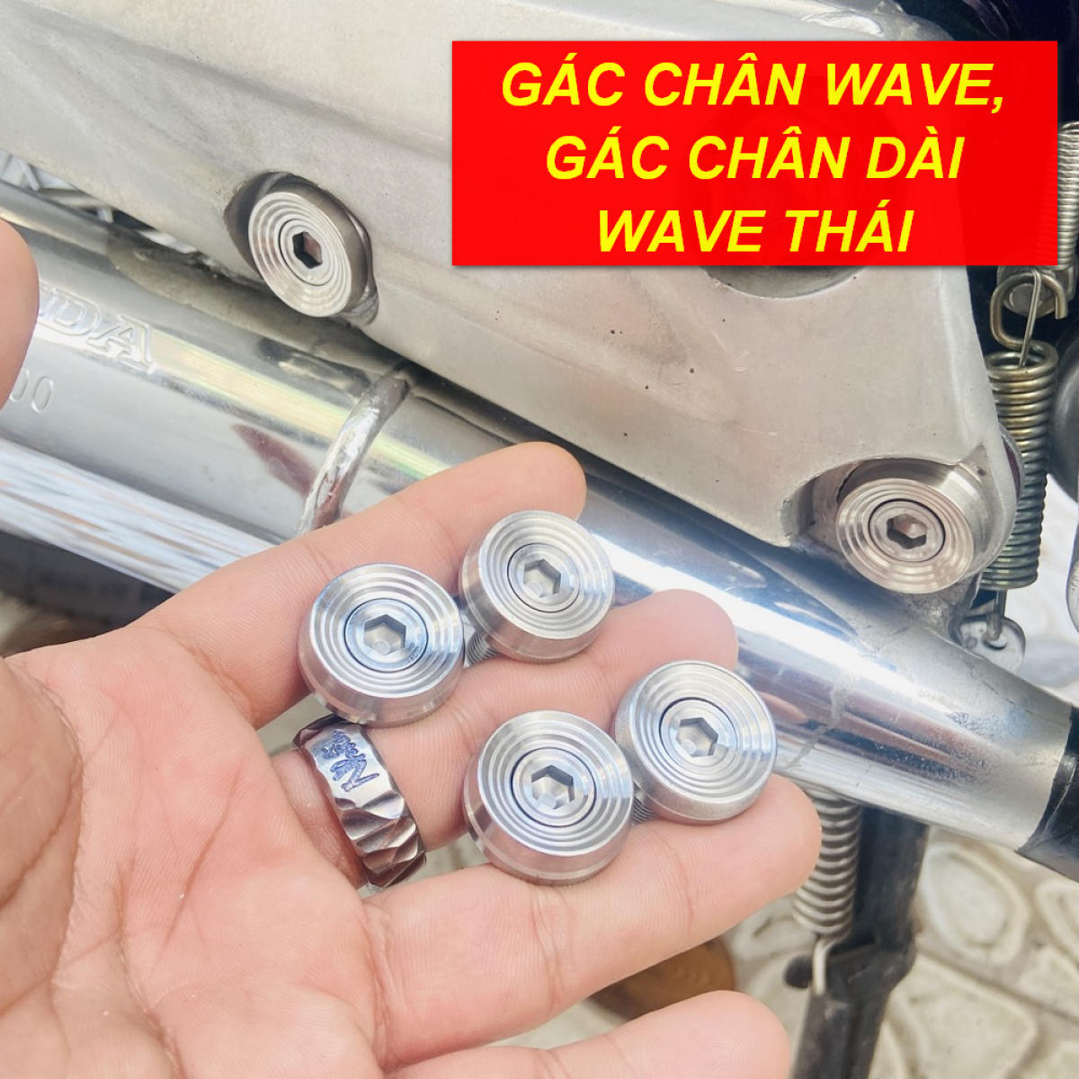 [FULL BỘ] Ốc khâu gắn gác chân, giò gà WAVE các đời bằng INOX 100%